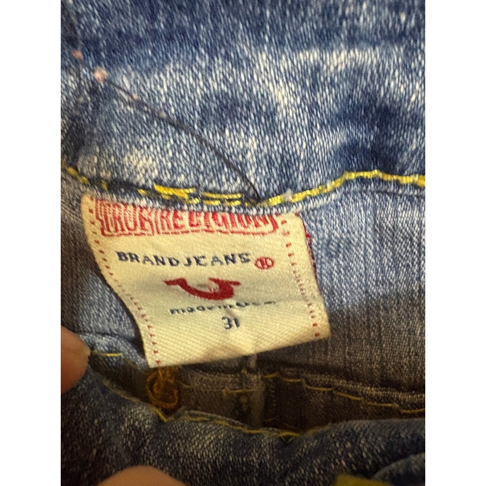 True Religion Sarah Big T Straight Leg Jeans Blue Yellow Stitch Size 31 USA - Picture 3 of 7